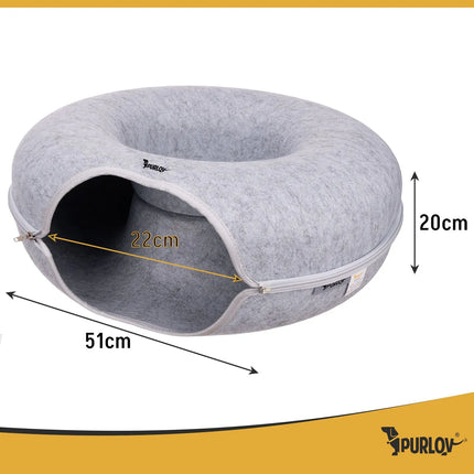 Kattenmand met Tunnel 51 cm – Donut Kattenbed van Natuurlijk Vilt – Grijs