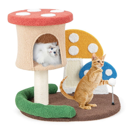 Krabpaal voor katten Paddenstoellook 60 x 49 x 59 cm - Kattenboom met Kattenmand - Sisal Krabplank en Speelbal