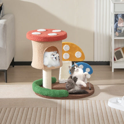 Krabpaal voor katten Paddenstoellook 60 x 49 x 59 cm - Kattenboom met Kattenmand - Sisal Krabplank en Speelbal
