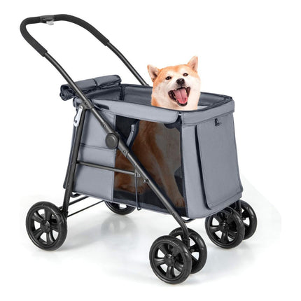 Trendmix Opvouwbare XL Hondenbuggy Met Ademend Gaas En Opbergvakken - Voor Honden En Katten Tot 40 kg - 106 x 63 x 103 cm Grijs