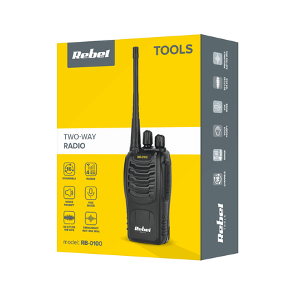 Rebel PMR RB-100 portofoon - walkie talkie - handradio - 3km bereik - VOX - 16 kanalen - 446,193 Mhz