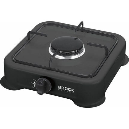Brock Electronics Eén Pits Gasfornuis - Draagbaar Camping Kookstel - Kampeer Gasstel - 1-Pits Gas Kookplaat 24 x 24 x 6 cm Zwart