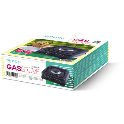 Brock Electronics Eén Pits Gasfornuis - Draagbaar Camping Kookstel - Kampeer Gasstel - 1-Pits Gas Kookplaat 24 x 24 x 6 cm Zwart