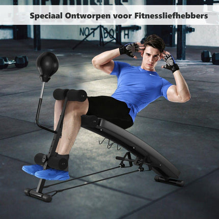 Trendmix Verstelbare Fitnessbank met Boksbal - Trainingsbank Met Weerstandsbanden – Fitnessbank 126,5 x 51 x 103 cm Zwart