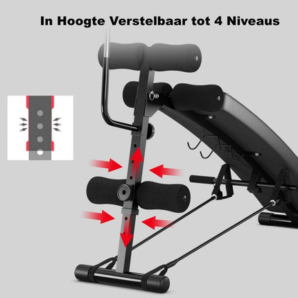 Trendmix Verstelbare Fitnessbank met Boksbal - Trainingsbank Met Weerstandsbanden – Fitnessbank 126,5 x 51 x 103 cm Zwart