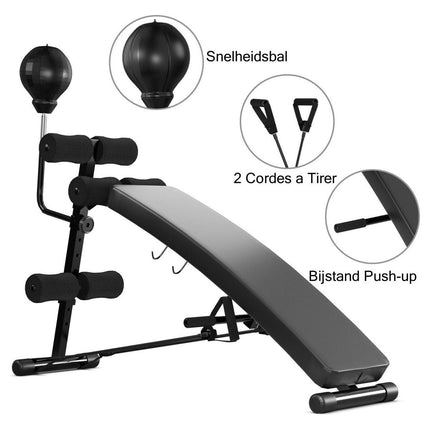 Trendmix Verstelbare Fitnessbank met Boksbal - Trainingsbank Met Weerstandsbanden – Fitnessbank 126,5 x 51 x 103 cm Zwart