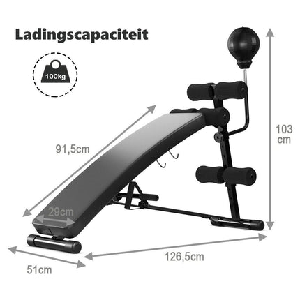 Trendmix Verstelbare Fitnessbank met Boksbal - Trainingsbank Met Weerstandsbanden – Fitnessbank 126,5 x 51 x 103 cm Zwart