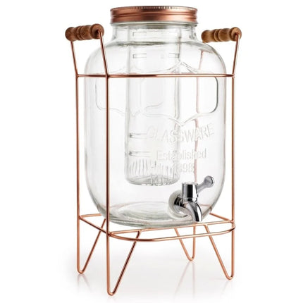 Drankdispenser 5 Liter met Kraantje en Gouden Standaard – Glazen Sapdispenser – Limonadedispenser voor Water, IJsthee & Cocktails