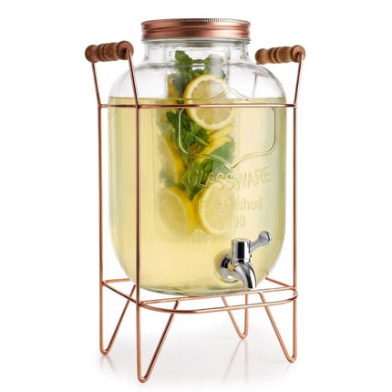 Drankdispenser 5 Liter met Kraantje en Gouden Standaard – Glazen Sapdispenser – Limonadedispenser voor Water, IJsthee & Cocktails