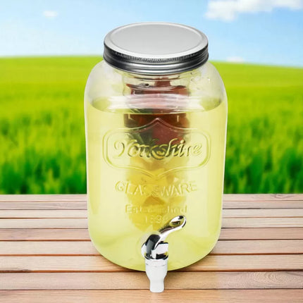 Drankdispenser 4 Liter met Kraantje en Fruitfilter – Glazen Waterdispenser – Limonadedispenser voor Water, Fruitwater & IJsthee