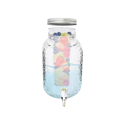 Drankdispenser 4 Liter met Kraantje en Fruitfilter – Glazen Waterdispenser – Limonadedispenser voor Water, Fruitwater & IJsthee