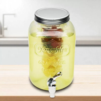 Drankdispenser 4 Liter met Kraantje en Fruitfilter – Glazen Waterdispenser – Limonadedispenser voor Water, Fruitwater & IJsthee