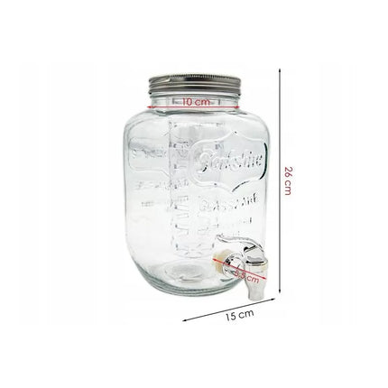 Drankdispenser 4 Liter met Kraantje en Fruitfilter – Glazen Waterdispenser – Limonadedispenser voor Water, Fruitwater & IJsthee