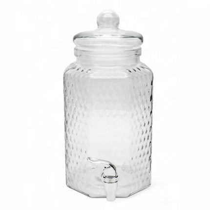Drankdispenser 4 Liter met Kraantje en Deksel – Glazen Waterdispenser – Limonadedispenser voor Sap, IJsthee & Cocktails