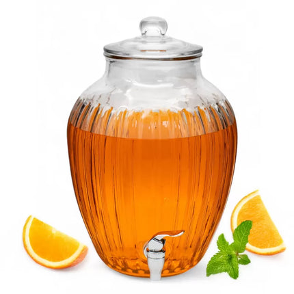 Drankdispenser 10 Liter met Kraantje en Deksel – Glazen Waterdispenser – Limonadedispenser voor Sap, Punch, Cocktails & IJsthee