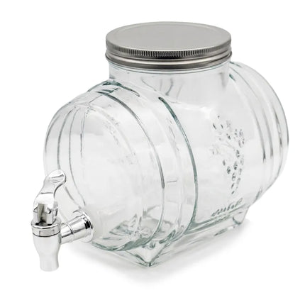 Drankdispenser Barrel 3 Liter met Kraantje en Deksel – Glazen Waterdispenser – Limonadedispenser voor Sap, IJsthee & Cocktails
