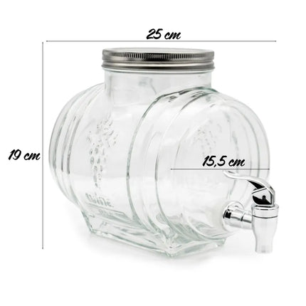 Drankdispenser Barrel 3 Liter met Kraantje en Deksel – Glazen Waterdispenser – Limonadedispenser voor Sap, IJsthee & Cocktails