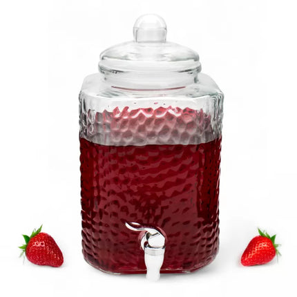 Drankdispenser 5,5 Liter met Kraantje en Deksel – Glazen Waterdispenser – Limonadedispenser voor Sap, IJsthee & Cocktails