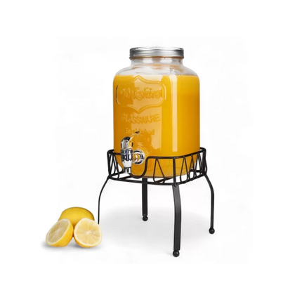 Drankdispenser 4 Liter met Kraantje en Metalen Standaard – Glazen Sapdispenser – Limonadedispenser voor Water, Sap & IJsthee