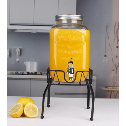 Drankdispenser 4 Liter met Kraantje en Metalen Standaard – Glazen Sapdispenser – Limonadedispenser voor Water, Sap & IJsthee