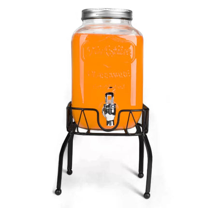 Drankdispenser 4 Liter met Kraantje en Metalen Standaard – Glazen Sapdispenser – Limonadedispenser voor Water, Sap & IJsthee