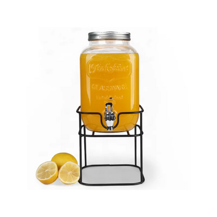 Drankdispenser 4 Liter met Kraantje en Metalen Standaard – Glazen Sapdispenser – Limonadedispenser voor Water, Sap & IJsthee