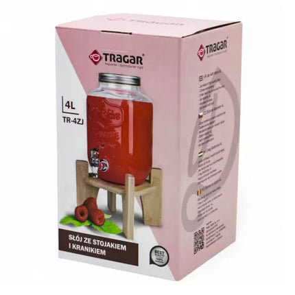 Drankdispenser 4 Liter met Kraantje en Houten Standaard – Glazen Sapdispenser – Limonadedispenser voor Water, Sap & IJsthee