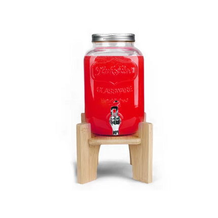 Drankdispenser 4 Liter met Kraantje en Houten Standaard – Glazen Sapdispenser – Limonadedispenser voor Water, Sap & IJsthee