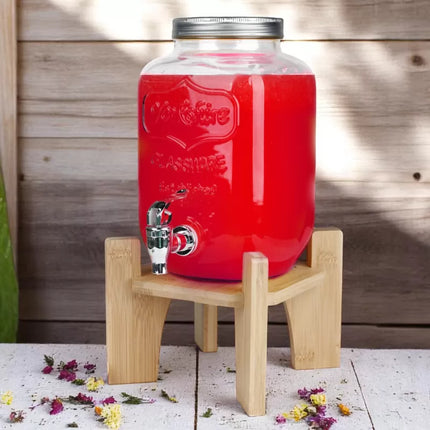 Drankdispenser 4 Liter met Kraantje en Houten Standaard – Glazen Sapdispenser – Limonadedispenser voor Water, Sap & IJsthee