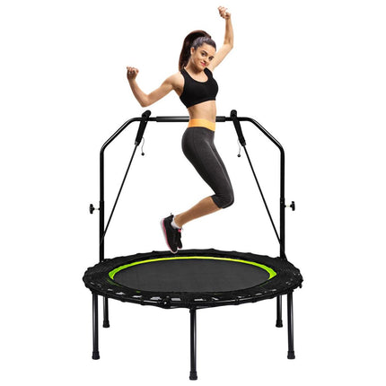 2de kansje Costway Opvouwbare Fitness Trampoline Met Weerstandsbanden - Mini Trampoline - Verstelbaar Zwart/Groen Ø102 cm