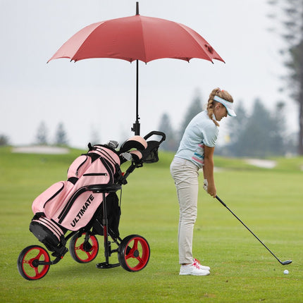 Trendmix Golf trolley Met 3 Wielen Verstelbaar Lichtgewicht - Golfwagen Met Parapluhouder, Zitje En Opbergtas Rood/Zwart 130 x 75 x 98,5-115,5 cm