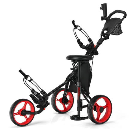 Trendmix Golf trolley Met 3 Wielen Verstelbaar Lichtgewicht - Golfwagen Met Parapluhouder, Zitje En Opbergtas Rood/Zwart 130 x 75 x 98,5-115,5 cm