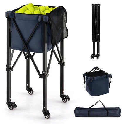 Trendmix Verrijdbare Aluminium Ballenmand Draagbaar Met 4 Wielen - Tot 150 Tennisballen - Inklapbaar En Lichtgewicht - Ballenkar trolley -  Met Zijvak en Draagtas - Blauw