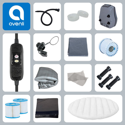 Opblaasbare Jacuzzi 6 Personen – Spa voor Buiten – Hydromassage – Verwarming tot 42°C – 204 x 70 cm – Zilver