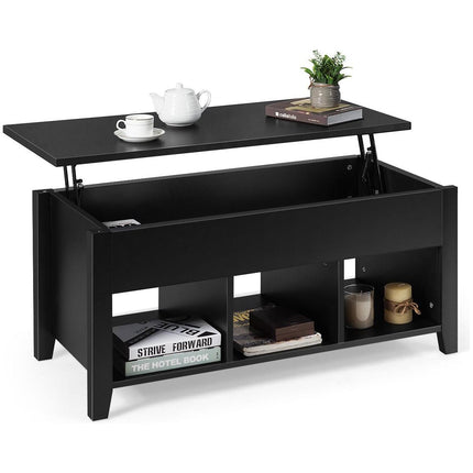 Trendmix Multifunctionele Salontafel Uitklapbaar Zwart 105 x 52 x 49/63 cm - Houten Lift-Top Koffietafel - In Hoogte Verstelbare Woonkamer Tafel Met Verborgen Opbergruimte