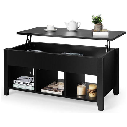Trendmix Multifunctionele Salontafel Uitklapbaar Zwart 105 x 52 x 49/63 cm - Houten Lift-Top Koffietafel - In Hoogte Verstelbare Woonkamer Tafel Met Verborgen Opbergruimte