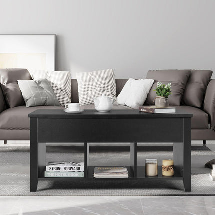 Trendmix Multifunctionele Salontafel Uitklapbaar Zwart 105 x 52 x 49/63 cm - Houten Lift-Top Koffietafel - In Hoogte Verstelbare Woonkamer Tafel Met Verborgen Opbergruimte