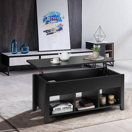 Trendmix Multifunctionele Salontafel Uitklapbaar Zwart 105 x 52 x 49/63 cm - Houten Lift-Top Koffietafel - In Hoogte Verstelbare Woonkamer Tafel Met Verborgen Opbergruimte