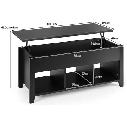 Trendmix Multifunctionele Salontafel Uitklapbaar Zwart 105 x 52 x 49/63 cm - Houten Lift-Top Koffietafel - In Hoogte Verstelbare Woonkamer Tafel Met Verborgen Opbergruimte