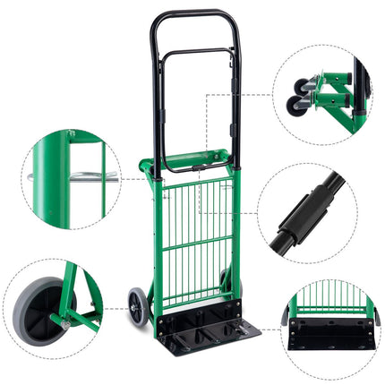 Trendmix 2 in 1 Opvouwbare Steekwagen - Transportwagen - Bandwagen -  Tot 90 kg Belastbaar - 63 x 42 x 75 cm Groen