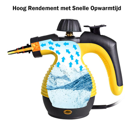 Costway Hand 2de kansje Stoomreiniger Met 9-Delige Accessoireset - Handstomer Met Veilig Ontwerp - 350 ml Geel