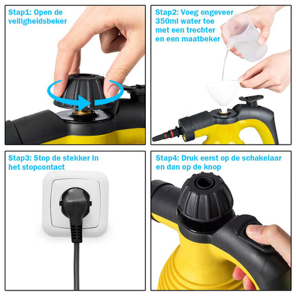 Costway Hand 2de kansje Stoomreiniger Met 9-Delige Accessoireset - Handstomer Met Veilig Ontwerp - 350 ml Geel