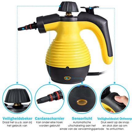 Costway Hand 2de kansje Stoomreiniger Met 9-Delige Accessoireset - Handstomer Met Veilig Ontwerp - 350 ml Geel