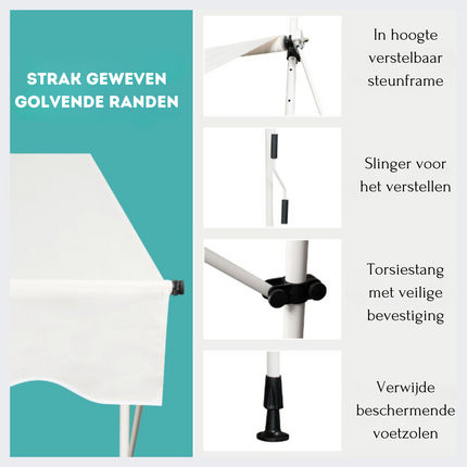 Trendmix Uitschuifbare Klemluifel Zonwering met Slinger - Hoogte Verstelbaar - 150 x 120 cm Beige