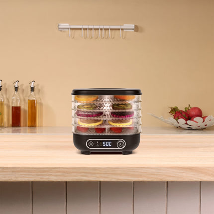 Teesa Voedseldroger 300W – Voedsel Dehydrator met 5 Kunststof Droogrekken – Digitale Timer & Temperatuurregeling – Voor Fruit, Groenten, Kruiden & Paddenstoelen – Compacte Droogmachine met Warme Luchtcirculatie
