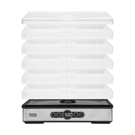 Teesa Voedsel Dehydrator 400W – 5 Transparante Droogrekken voor Paddenstoelen, Groenten & Fruit – Digitale Display met Thermostaat & Timer – Warme Lucht Circulatie – Efficiënte Voedsel Droger voor Thuis