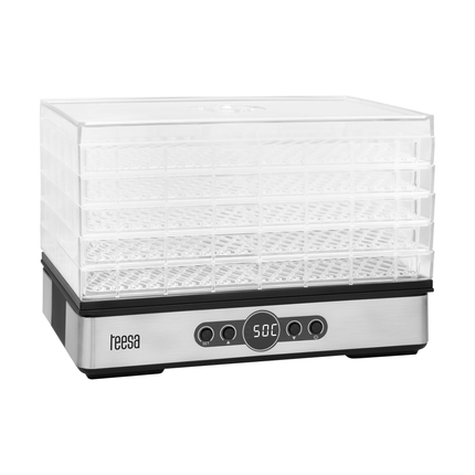 Teesa Voedsel Dehydrator 400W – 5 Transparante Droogrekken voor Paddenstoelen, Groenten & Fruit – Digitale Display met Thermostaat & Timer – Warme Lucht Circulatie – Efficiënte Voedsel Droger voor Thuis