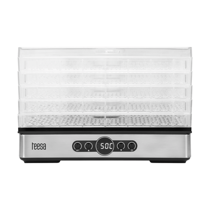 Teesa Voedsel Dehydrator 400W – 5 Transparante Droogrekken voor Paddenstoelen, Groenten & Fruit – Digitale Display met Thermostaat & Timer – Warme Lucht Circulatie – Efficiënte Voedsel Droger voor Thuis