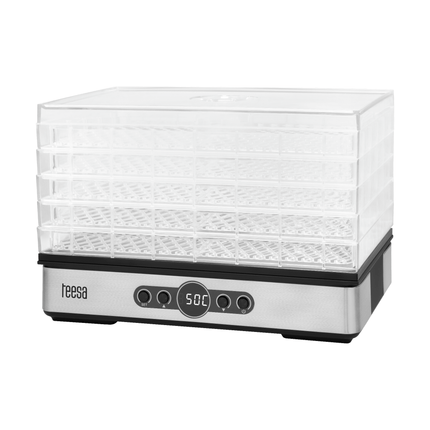 Teesa Voedsel Dehydrator 400W – 5 Transparante Droogrekken voor Paddenstoelen, Groenten & Fruit – Digitale Display met Thermostaat & Timer – Warme Lucht Circulatie – Efficiënte Voedsel Droger voor Thuis