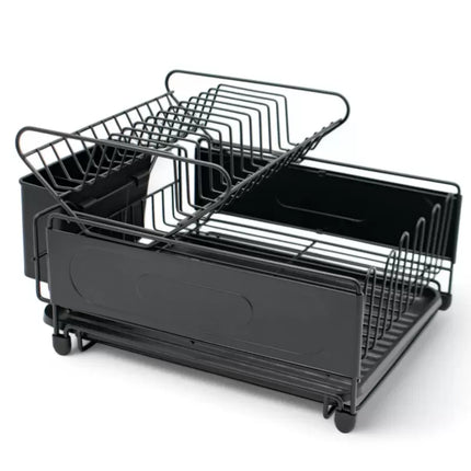 Afdruiprek 2 Laags met Lekbak en Bestekhouder – RVS Afwasrek Zwart voor Borden, Glazen, Mokken en Servies – MH-311058P